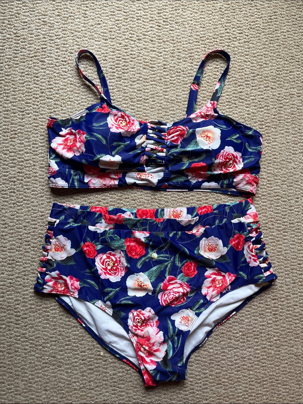 J. Crew Navy Floral High-Waist Bikini